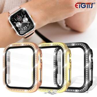 EIGIIS 1pc Rhinestone SmartWatch Case Compatible With Apple Watch Series 9/8/7 And Ultra, Available For 45mm And 49mm, Single Bling Crystal Diamond Rhinestone Ultra-Thin Bumper Full Cover Protective Case For Women And Girls