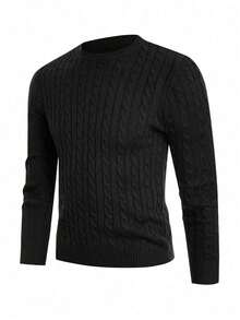 Jersey de cuello redondo de manga larga de unicolor con cordón trenzado para hombre - Negro - Ver 1