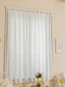 1片白色亚麻薄纱窗帘 - 易于安装，采用钩环式设计，100%涤纶半透明面料，适用于客厅、卧室、餐厅、书房和阳台装饰