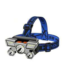 1pc Super Bright 5-Head Led Flashlight Fishing Headlight Hiking Light,Waterproof Rechargeable Long Distance Hanging Style Mining Lamp For Camping, Running, Fishing, Hiking, Reading, Outdoor Sports