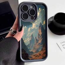 Cubierta de teléfono con borde protector color negro diseño de montañas épicas y cielo nublado para uso diario y viajes - Negro - Ver 1