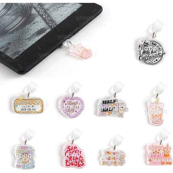 YOPPIX 9PCS Charms For E-Reader, About Funny Theme Dust Plug Charm Compatible With Type C Charging Port, Gift For Book Lover Readers Men Women Teachers Students, Accessories For E-Reader