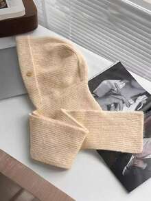 Women's Fashion Versatile Balaclava Hat, Knitted Hat Scarf Set, Autumn/Winter Outdoor Ear Warmer Beanie Autumn Decor