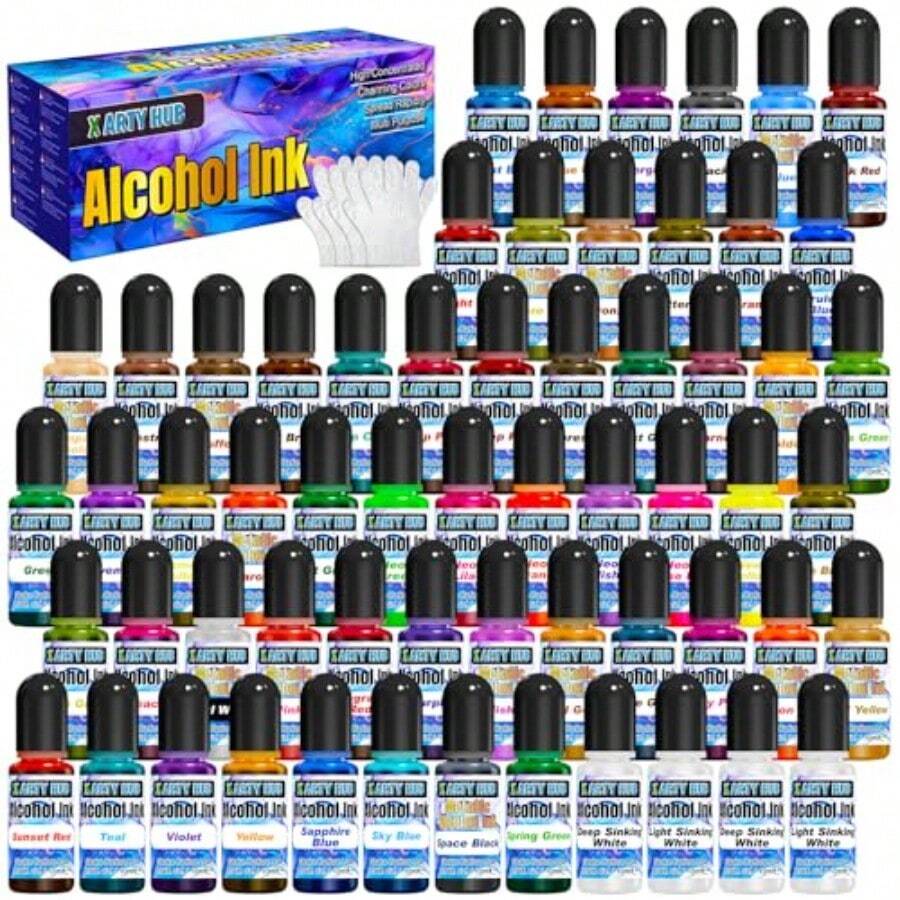 Alcohol Ink Set 60 Bottles Concentrated AlcoholBased Ink For Epoxy Resin Art Tumbler Making Fluid Painting On Glass Ceramic And Leather 10 Ml Each