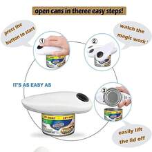 Automatic Electric Can Opener - One-Touch Operation, Smooth Edge, Battery Powered - Portable Kitchen Tool For Cans, Jars & Bottles - White - View 5