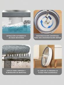 Juego De Trapeador y Cubo Plegable Con Fregona y Cepillo, Cepillo De Piso De Madera Dura Laminado De Azulejos y Trapeadores Planos Para Limpieza De Pisos, Cubo Plegable Con Mopa De Microfibra Lavable - Gris - Ver 5