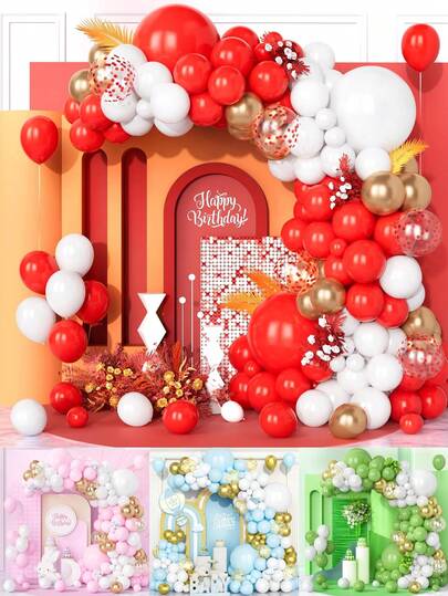 Party Balloon Set, 126/131pcs Kit Arch Latex Balloon Red Pastel Blue Olive Sage Green Metallic Champagne Gold Balloons With Confetti Balloons For Women Children Birthday Shower Baptism Wedding Anniversary Graduation Engagements Jungle