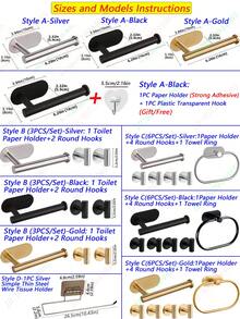 1PC No Drill Toilet Paper Holder,Self-Adhesive Roll Paper Rack,Stainless Steel Tissue Hanger,Absorbent Napkin Stand,Toilet Paper Dispenser,Bathroom Paper Towels Holder,Holder For Paper Towels,Black,Silver,Gold,Bathroom Accessories, No-Drill , Wall-Mounted,WC Organizer,Bathroom Hardware Equipment,Bathroom Decor