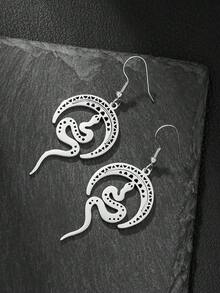 一对不锈钢动物蝴蝶蛇日月吊坠耳环，适合家人、朋友、聚会、日常佩戴、礼物 - 彩色 - 查看 7