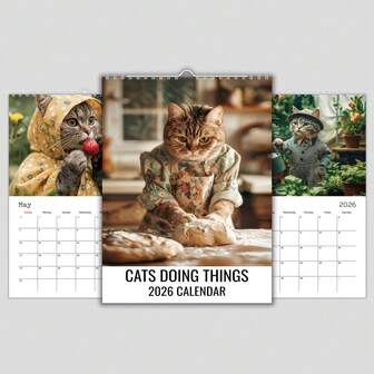1ชิ้น ปฏิทินแมวตลกธีมปี 2026, ปฏิทินรายเดือนภาพประกอบแมวน่ารัก 12 เดือน, ปฏิทินแขวนผนังสร้างสรรค์แมวที่น่ารัก, ของขวัญที่ไม่เหมือนใครสำหรับคนรักแมว, ของขวัญคริสต์มาสและปีใหม่