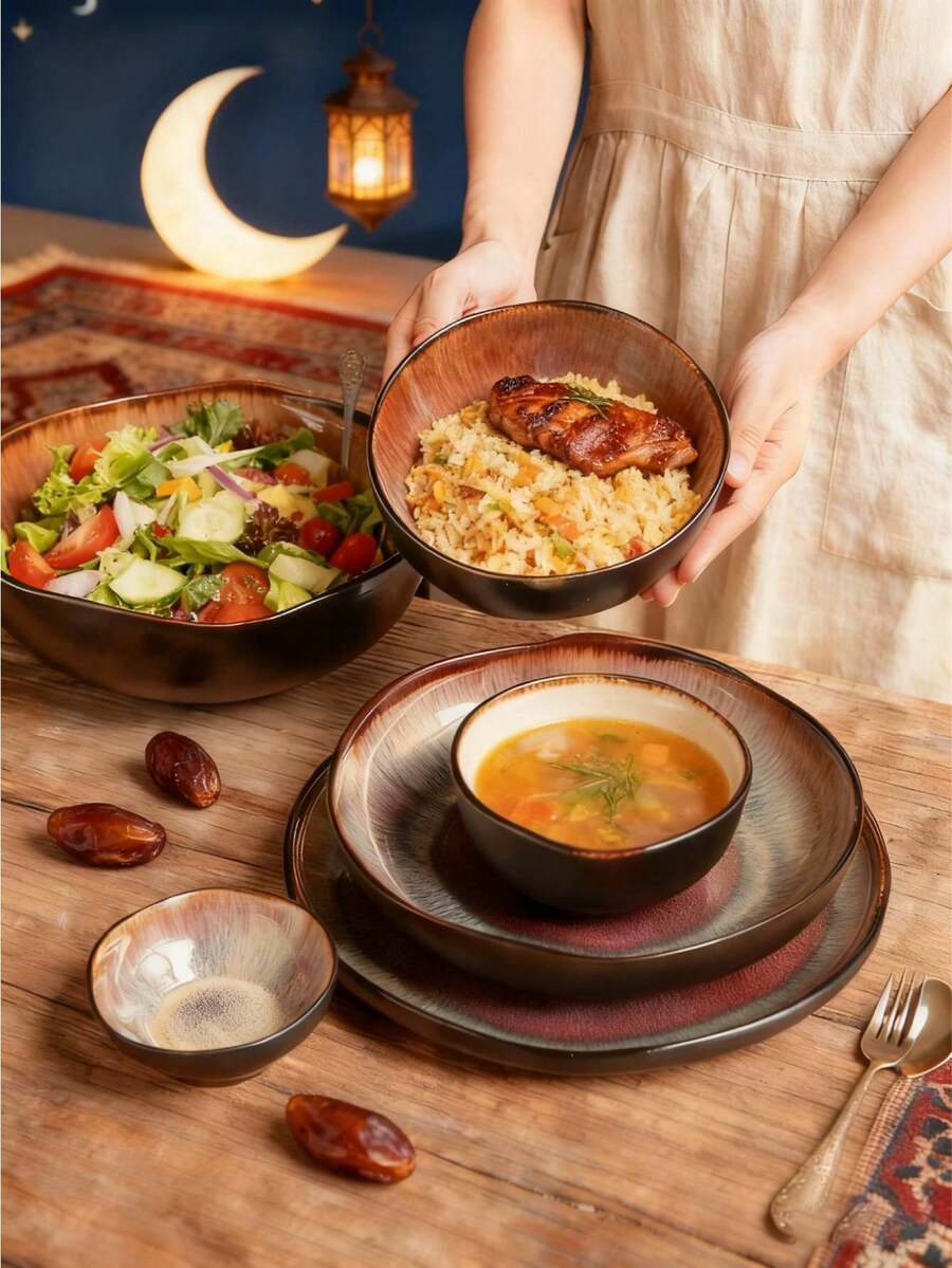 Thickened Ceramic Food Plate, Middle East New Year Serving Dish, Kitchen Restaurant, Microwave Oven, Dishwasher Available Big Bowls, Middle East Festival Tableware