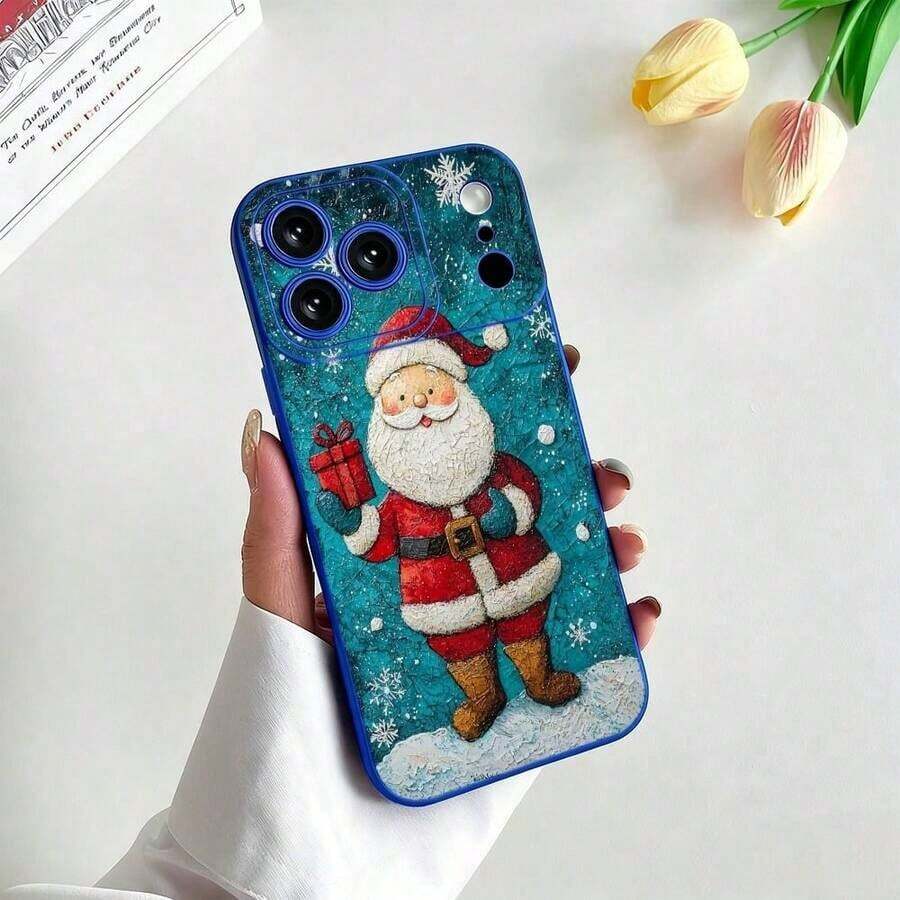 Funda para phone 17 Pro con diseño de Papá Noel de dibujos animados. Silicona mate microporosa. Compatible con phone 17, 16, 15, 14, 13, 12, 11 Pro y Plus. Agarre cómodo, resistente a arañazos. Diseño navideño con estampado de Papá Noel. Color rojo. - azul real - Ver 1