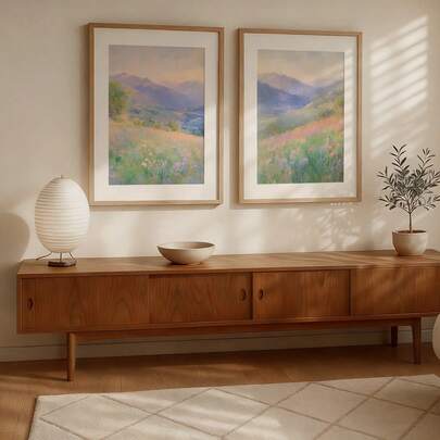 无框/2 件套，春日乡村小屋田野风景墙面艺术装饰，柔和的野花草甸油画印刷帆布海报，温馨的房间装饰，浴室装饰，理想的家居创意礼物，适用于书房、客厅、卧室、厨房等。