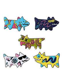 1 set de 2/5 piezas de broches artísticos con diseños de grafiti, animales, colores personalizados, perros geométricos, accesorios creativos para ropa, bolsas, adecuados para equipaje, bolsas, chaquetas, zapatos, sombreros