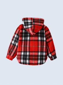 1pc Boys' Plaid Hooded Jacket, Wool Blend Fabric, Comfortable Casual Suitable For Birthday Party, Anniversary, Christmas Party - Red - View 5