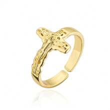 Minimalist Golden Cross & Jesus Open Ring, Niche Vintage Design, Women's Luxury Versatile Band - 金色 - 查看 5