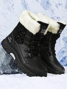 Botas de nieve para hombres, nuevas botas de invierno de alta gama con forro de piel grueso, suela gruesa antideslizante, botas de cuero para senderismo al aire libre con diseño de botón giratorio, botas clásicas de media pantorrilla con cuello de piel, suela gruesa antideslizante, súper resistentes al frío, ideales para exteriores, almacenamiento en frío y entornos congelados