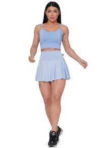 Women's High-Waisted Ruffled Short Skirt For Fitness, Gym, And Sports In Spandex - 淺藍色 - 查看 5