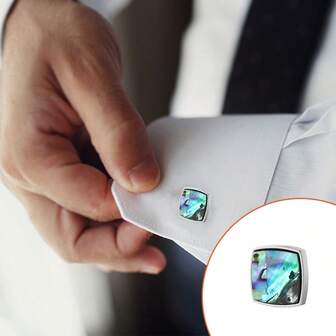 Abalone And Mother-Of-Pearl Alloy Cufflinks For Men, French Gradient Shell Square Metal Shirt Cufflinks