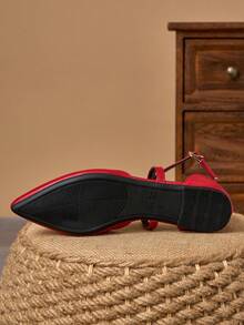 MonaNise 女士尖头套脚平底鞋，时尚休闲户外通勤工作鞋，饰有缎带，舒适镂空乐福鞋，酒红色，秋季款 - 紅色 - 查看 8