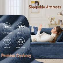 KORSER 108" Sectional Sofa, Modular Sectional Couch With L-Shape Chaise For Living Room, Comfy Corduroy Upholstered Fluffy Couch With Deep Seat And Side Pockets, Cloud Couch Sectional, No Assembly Required - 藍色 - 查看 7