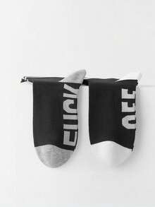 2 Pairs Of Letter Socks, Black And White Color Matching, Breathable And Comfortable, Suitable For All Seasons, Indoor, Outdoor, Cycling, Shopping, And Sports Youth (18-40 Years Old) - Black and White - View 7