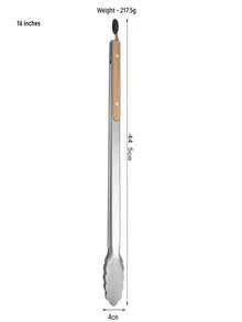 1pc Stainless Steel & Wooden Food Tongs, Barbecue Tongs, Kitchen Food Clip, Korean BBQ Tongs, Wooden Handle Steak Tongs, Extra Long Cooking Food Tongs, Heat Resistant Cooking Tongs, Suitable For Serving Food, Grilling, Salad, Baking - Essential Kitchen Tool, Applicable For Home, Outdoor, Picnic, Hotel And More, Gourmet Essential