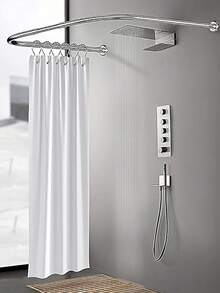 1 pièce Tringle de douche réglable en acier inoxydable - Options en forme de U et fixes pour la salle de bain, le magasin de vêtements, l'espace privé, cadeau pour la maison, cadeau pour les amis, toutes saisons, tringle à rideaux en acier inoxydable, barre à serviettes, tringle de suspension