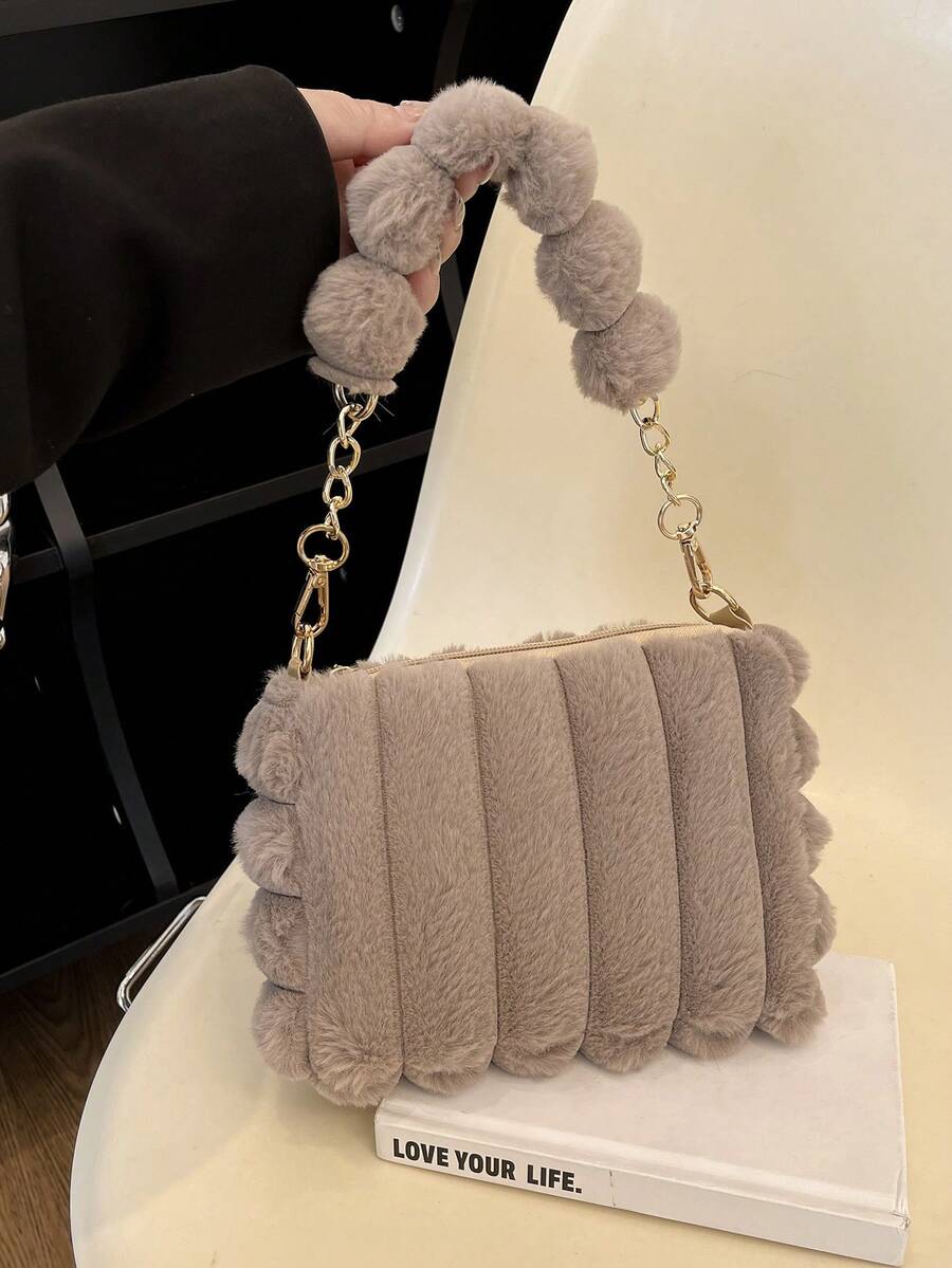 Sac à main carré noir en fausse fourrure (1 pièce), sac bandoulière duveteux et à la mode, idéal pour un usage quotidien par les femmes.