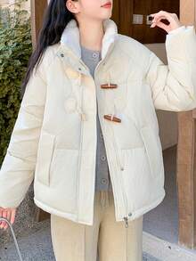 Women Winter Coats - Beige - View 3