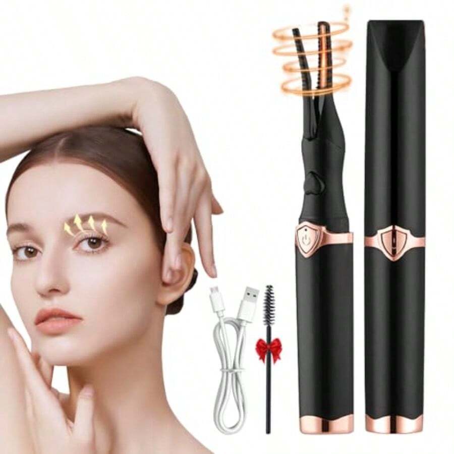 GSYY Heated Eyelash Curler For Wen With 3 Temperature Settings Anti-Burn Mini Electric Eyelash Curler USB Rechargeable 24-Hour La Lift Pable Makeup Tool For Daily Use And Travel - màu đen - Xem 1