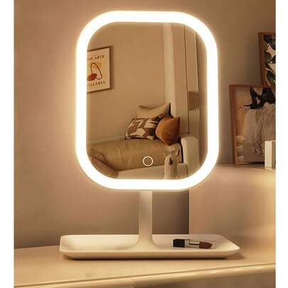 LED化妆镜，3种灯光模式，触控操作，便携式支架，可折叠小巧，旅行化妆镜，可充电高容量电池，便携式LED化妆镜，送给女性的绝佳圣诞礼物