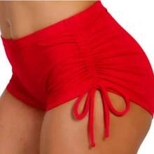 SW Women's Bikini Shorts Sunkini Shorts With Adjustable Side Ties For Beach, Pool, Knot, And Drawstring. - Rojo - Ver 2