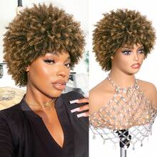 短款脏辫假发，短款非洲卷发编织假发，女士短款卷发假发，仿脏辫扭辫渐变棕色合成假发，6英寸 - 彩色 - 查看 6