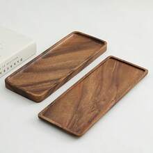 1pc Natural Walnut Wood Rectangular Tray - 11.8 Inch Large Bathroom Countertop Storage Box, Polished Moisturizing Skincare, Christmas Gift - Brown - View 5