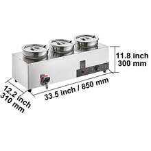 Calentador de sopa eléctrico , tres ollas redondas de acero inoxidable de 7,4 cuartos de galón, temperatura ajustable de 86 ~ 185 °F, baño María comercial de 1200 W con botón de reinicio y quemado antiseco, estación de sopa para restaurante, buffet, plateado - 1200 vatios - Ver 10