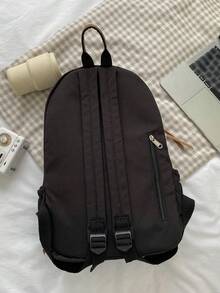 1 pieza Mochila plegable de nailon negro, de gran capacidad, minimalista y casual, resistente al agua, con cremallera, adecuada para uso diario, escuela, entrenamiento, transporte de mujeres, salidas, compras, viajes, vacaciones, almacenamiento de artículos, regreso a la escuela, regalo de graduación