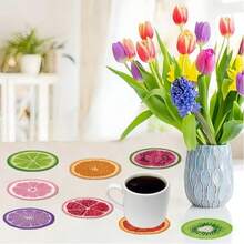 8 Stücke/Set DIY Früchte Diamant Malerei Untersetzer mit Halter - Spezielle Form Kristall Strass Diamant Kunst Untersetzer für Getränke, künstliches Holz Getränkeuntersetzer Basteleien, Tee Wasser Matte für Zuhause Küche Esszimmer, Büro, Café, Restaurant Tischdekoration, entspannendes Hobby für Anfänger, geeignet für Hochzeit, Geburtstag, Weihnachten, Silvester Festival und Feiertagsparty Dekoration - Verschiedenfarbig - Übersicht 5