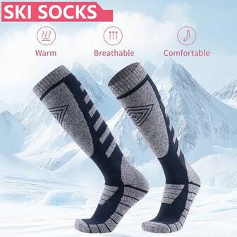 1 Pair Winter Ski Socks, Unisex Outdoor Warm Socks - Thick Hiking Snow Socks High Tube Trekking Socks - Moisture Wicking Durable Warm