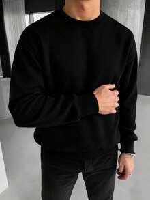 GRDR Men's Solid Color Long Sleeve Casual Loose Fit Crew Neck Sweatshirt - Black - View 3