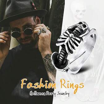 1pc Retro Skull Skeleton Open Ring, Punk Dark Style All-Match Ring For Men