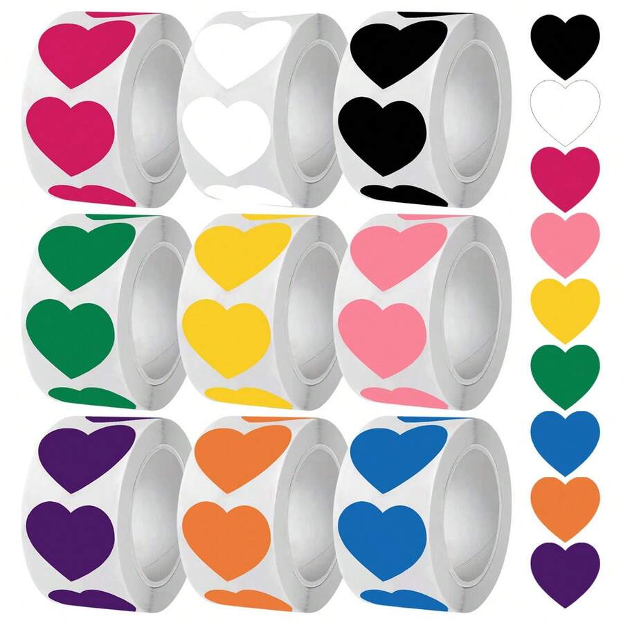 Solid Color Heart Adhesive Labels Stickers 9 Colors Heart-Shaped Sealing Stickers Handmade Marking PVC Stickers - C858 - View 1