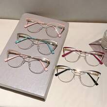Fashionable And Minimalist Cat-Eye Plain Glasses With A High-End Look For A Natural Makeup Look,  Light, Metal Frame, Suitable For Business And Office Use - 黑色 - 查看 5