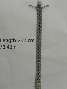 1pc Silver Metal Bracelet With Rhinestone For Men