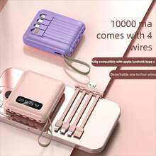 1pc 10000mAh Portable High-Capacity Power Bank Comes With 4 Charging Cables With All Models. Suitable For Outdoor Use, Business Trips, Power Outages, And Emergencies. Convenient To Carry And Take On Flights. - 紫色 - 查看 1