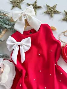 Vestido Alfaiataria De Perola Natal Infantil Menina Moda Gringa - Vermelho - Visão 2