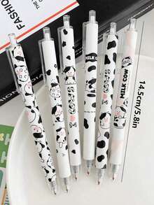 6pcs/Set Cartoon Cow Ballpoint Pens, Japanese Stationery, Black Ink, Suitable For School, Office, Student Writing - Black - View 6