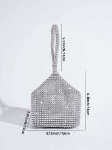 Fashionable & Elegant Rhinestone Decorated Evening Handbag - Silver - View 5