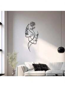 3 Sizes Available! Metal Minimalist Abstract Female Wall Decor, Line Art Wall Decoration, Female Home Hanging Ornament, Suitable For Bathroom And Living Room - Black - View 8