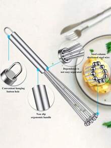 Stainless Steel Balloon Whisk - Rust-Resistant Beaded Whisk With Multi-Ball Beads And Loop Metal Wire End, Dishwasher - Handheld Mini Mixer, Suitable For Baking, Cake Batter, Meringue, Souffle - Ideal Kitchen And Holiday Gift, Hand Mixer, Dough Whisk, Kitchen Whisk - Multicolor - View 6